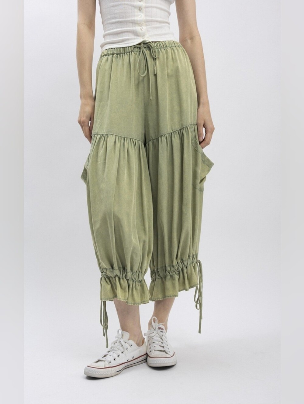 #1760 Blue Velvet Sage Breeze Gathered Boho Pants
